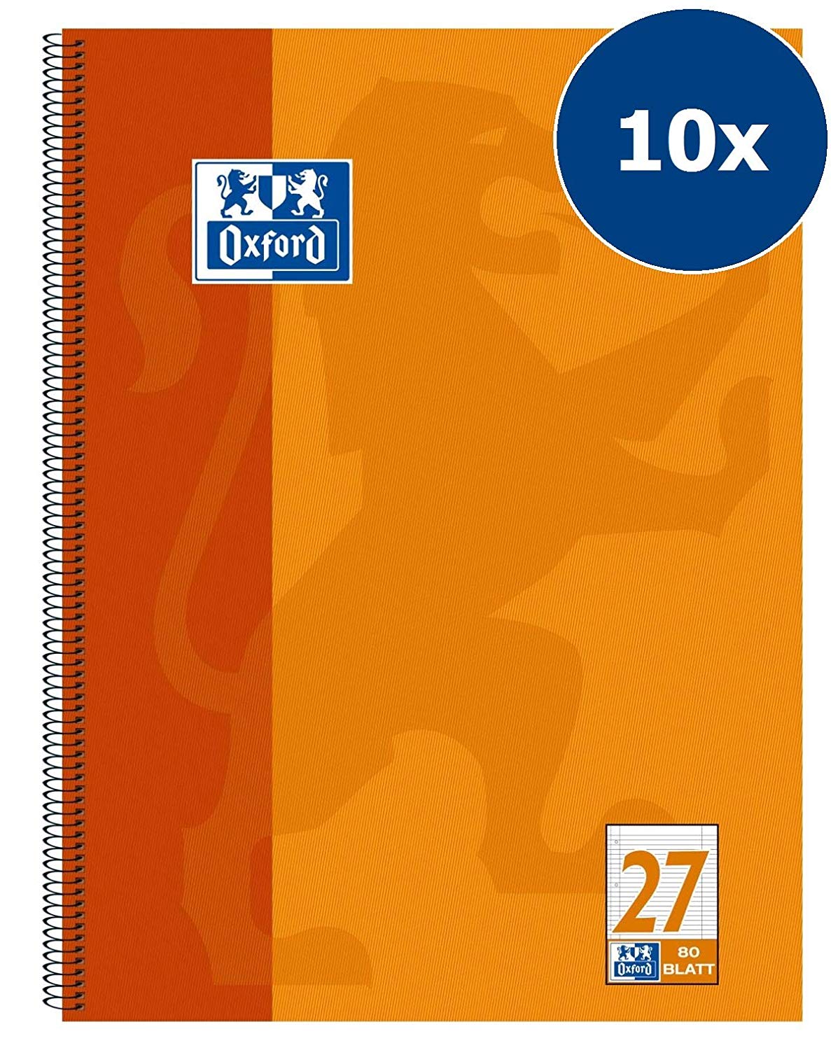 Oxford College Notepad School A4 Squared with Double Margin, 80 Sheets Type 27 ruling - Lined Middle Margin li. & re. Pack of 10 Orange