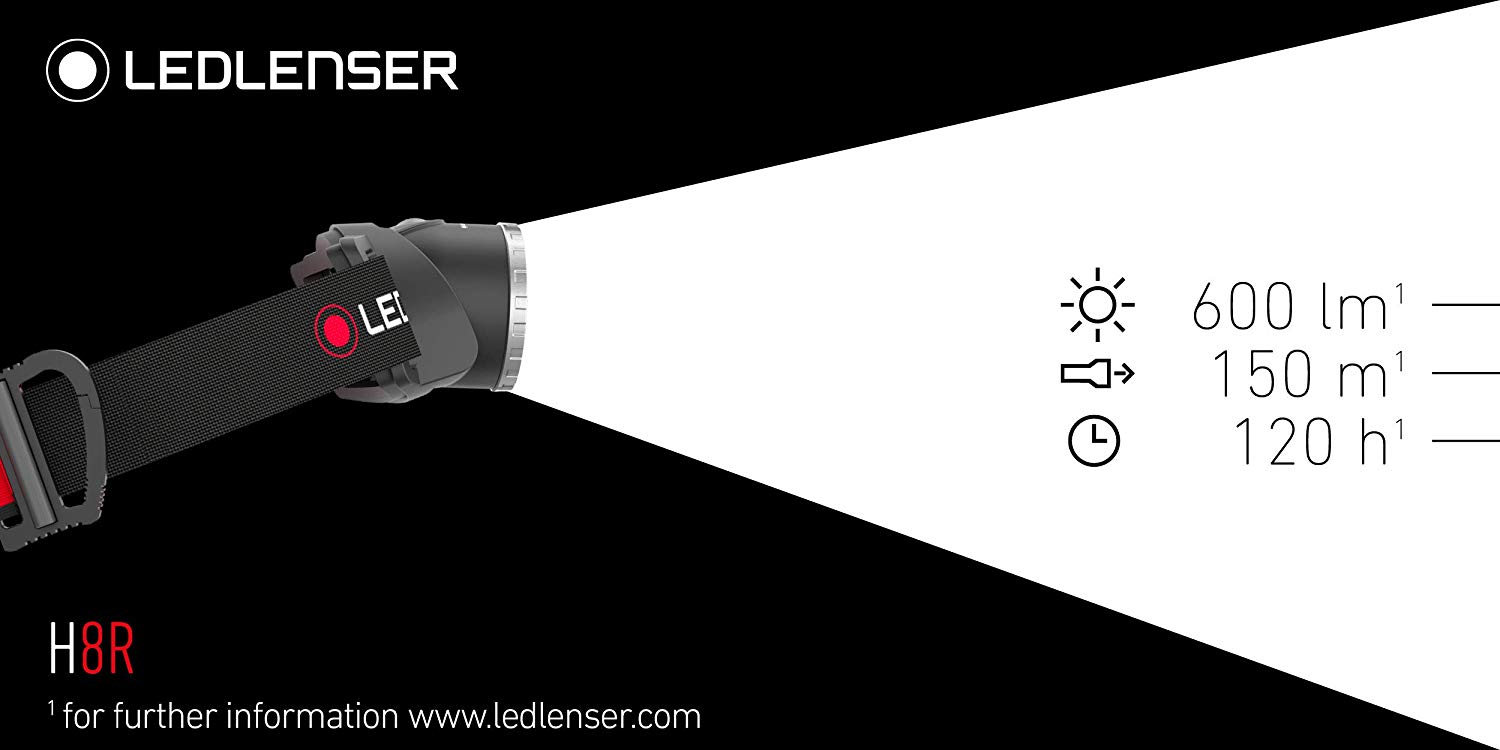 Ledlenser H8R Rechargeable Head Torch LED, 18650 Battery, 600 Lumens Super Bright Headlamp, with Red Rear Light, USB Charging - Image 4