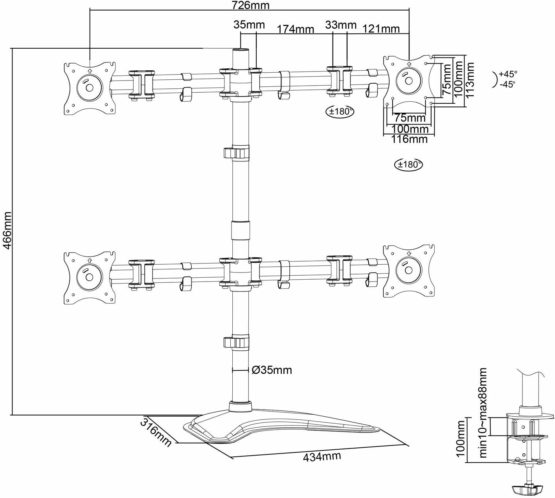 Monitorständer für 4 Monitore bis 69cm 27" 8KG Digitus DA-90364 - Image 4