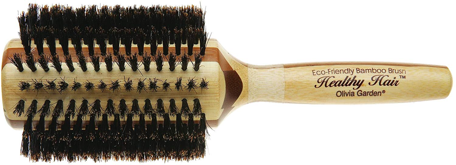 Olivia Garden Bamboo Touch - Cepillo Ecológico Redondo en Bambú para Blowout, 100% Pelo de Jabalí - 15mm, Brown, 50mm