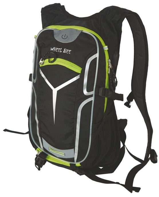 Wheel-Bee bike backpack Stelvio Black, with integrated LED light for maximum visibility and security, 18 ltr Capacity, various compartments, great carrying system, USB port, rain cover, 950019
