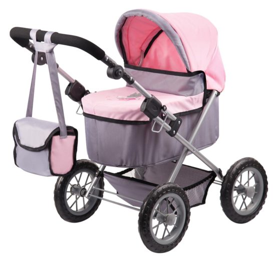 Dolls Pram Trendy, stroller, foldable, height-adjustable handle, with shoulder bag