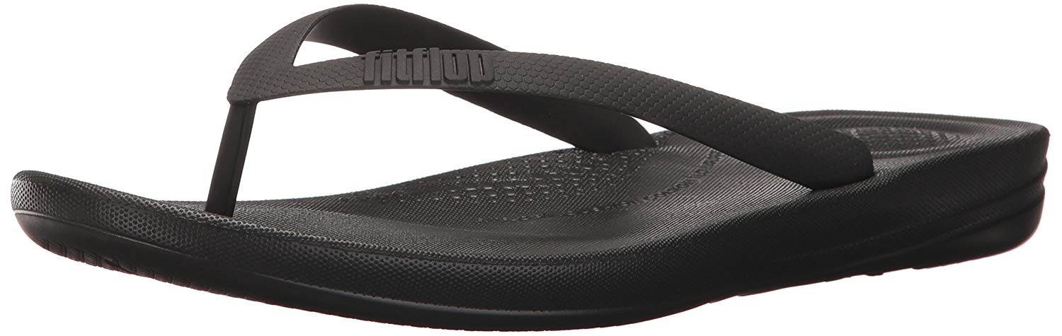 Iqushion Ergonomic Flip Flops, Black Black 001, 12 UK