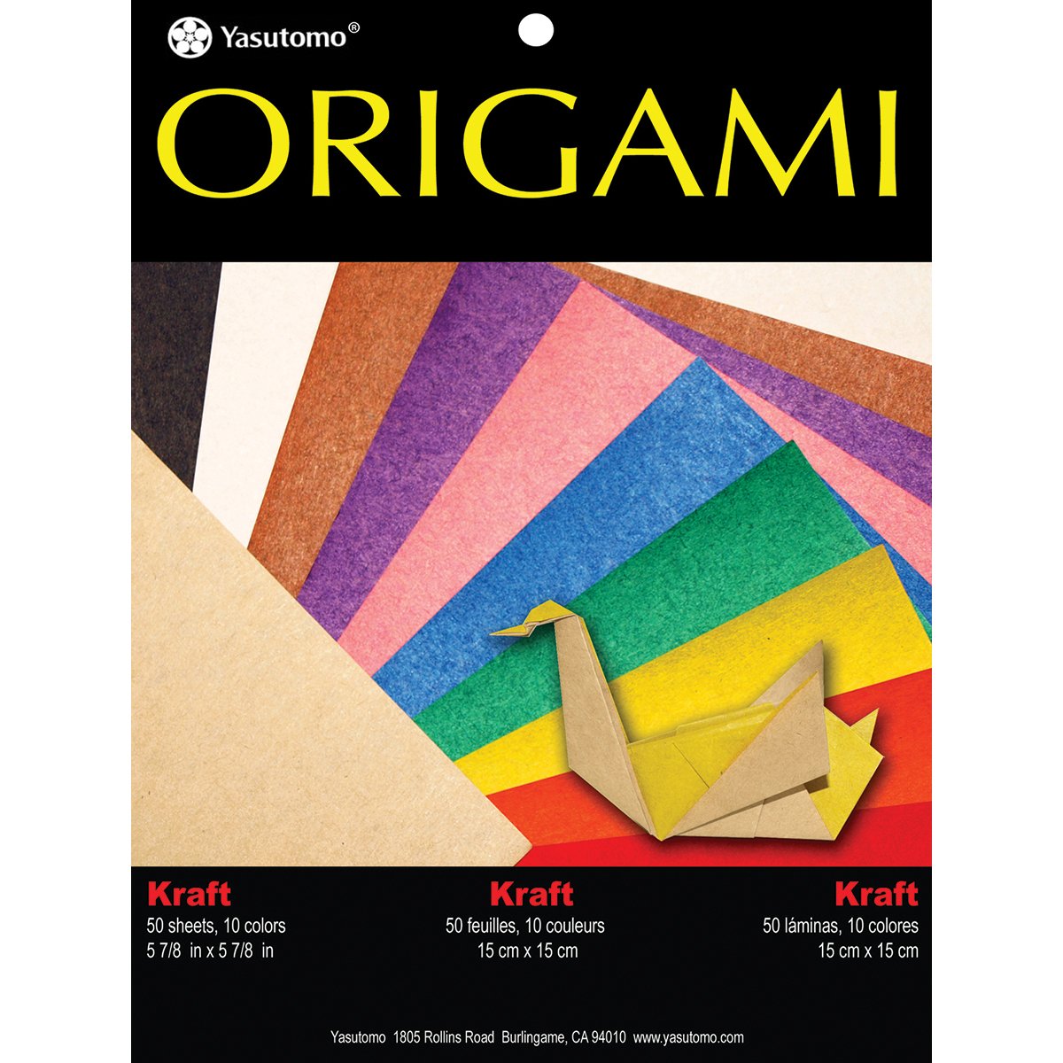 Yasutomo Fold 'Ems Origami 2-Sided Paper 5.875-inch 50/Pkg-Kraft/Brights, Other, Multicoloured, Multicolor