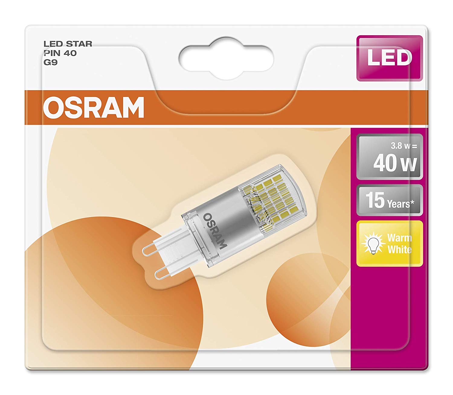 Osram Star Special Pin LED Beam Angle Lamp, Plastic, Warm White, G9, 3.8 W