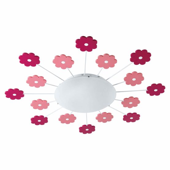 EGLO Viki 1 Ceiling Light, 1-Flame Wall Light For Children'S Room, Steel Ceiling Light, Colour : Pink, Glass : White Satined, Socket : E27