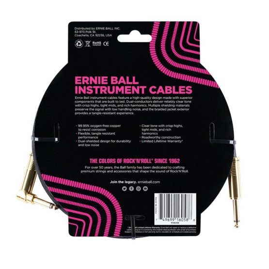 Ernie Ball 25 ft Braided Straight / Angle Instrument Cable - Black - Image 2