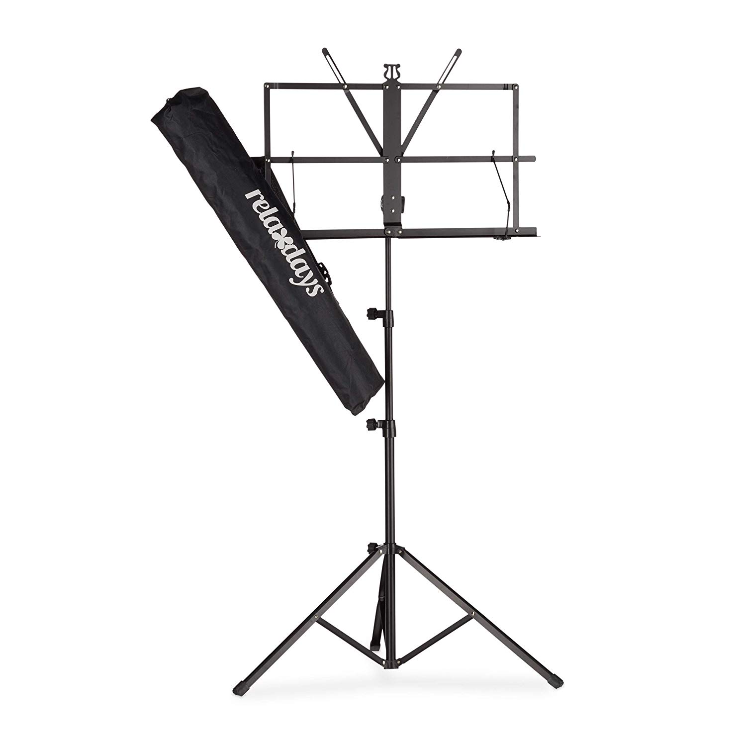 Relaxdays Orchestra Music Stand, Sheet Music Rest & Holder, Light & Foldable Desk, 60-130 cm, Black, Standard