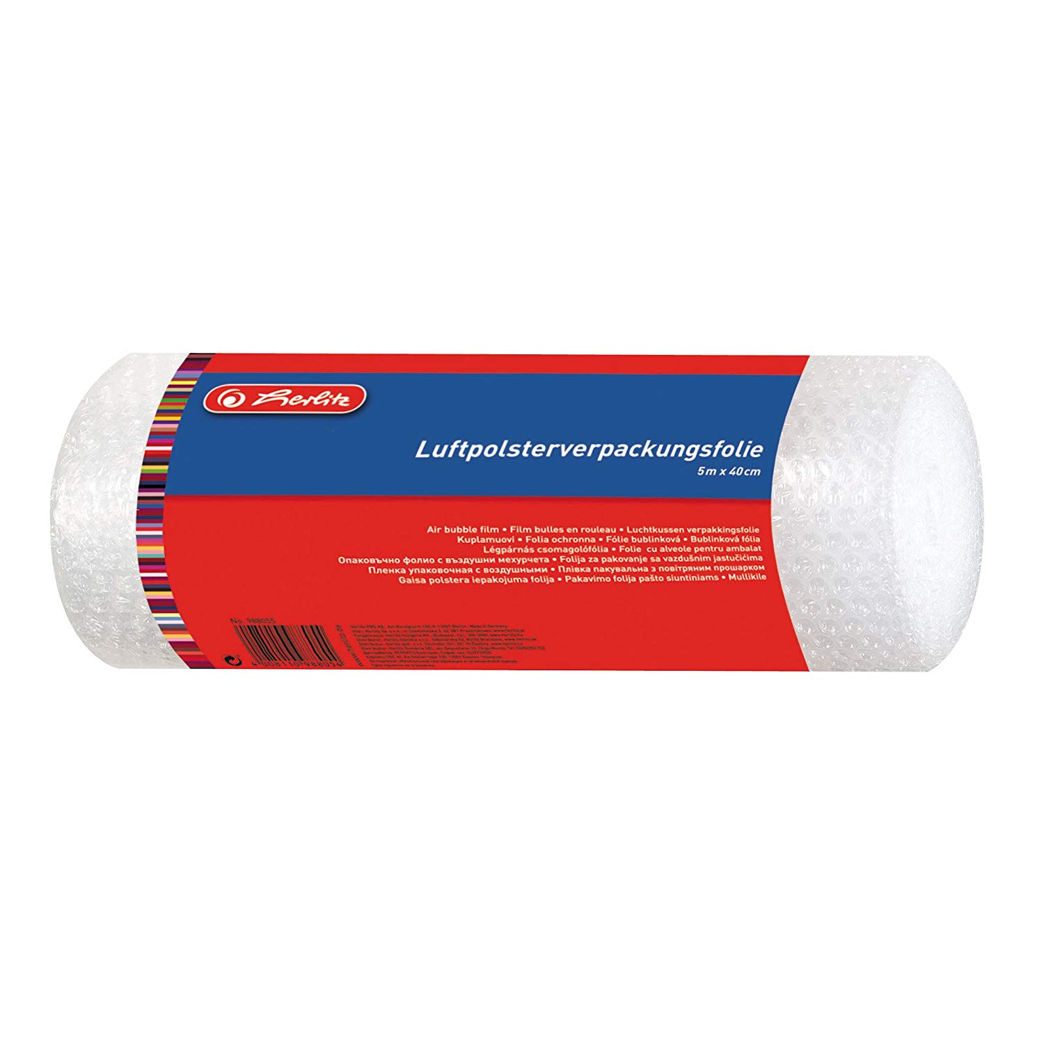 Herlitz Bubble Wrap Roll - 1 Roll - Pack of 5 m x 40 cm, Transparent, Luftpolsterfolie