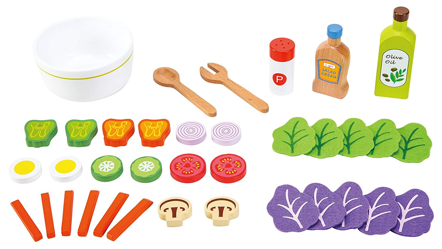 New Classic Toys, Wooden Salad Set including Salad Bowl, Salad Cream and Accessories, Pretend Play Food, Kids Toys - Image 2