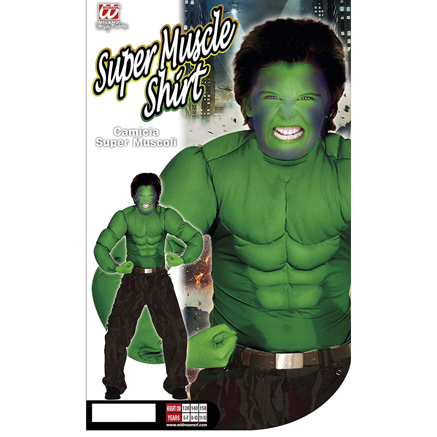 Widmann Kid?s Dressing Up Costume Green Muscle Shirt, Red, 128 - Image 2