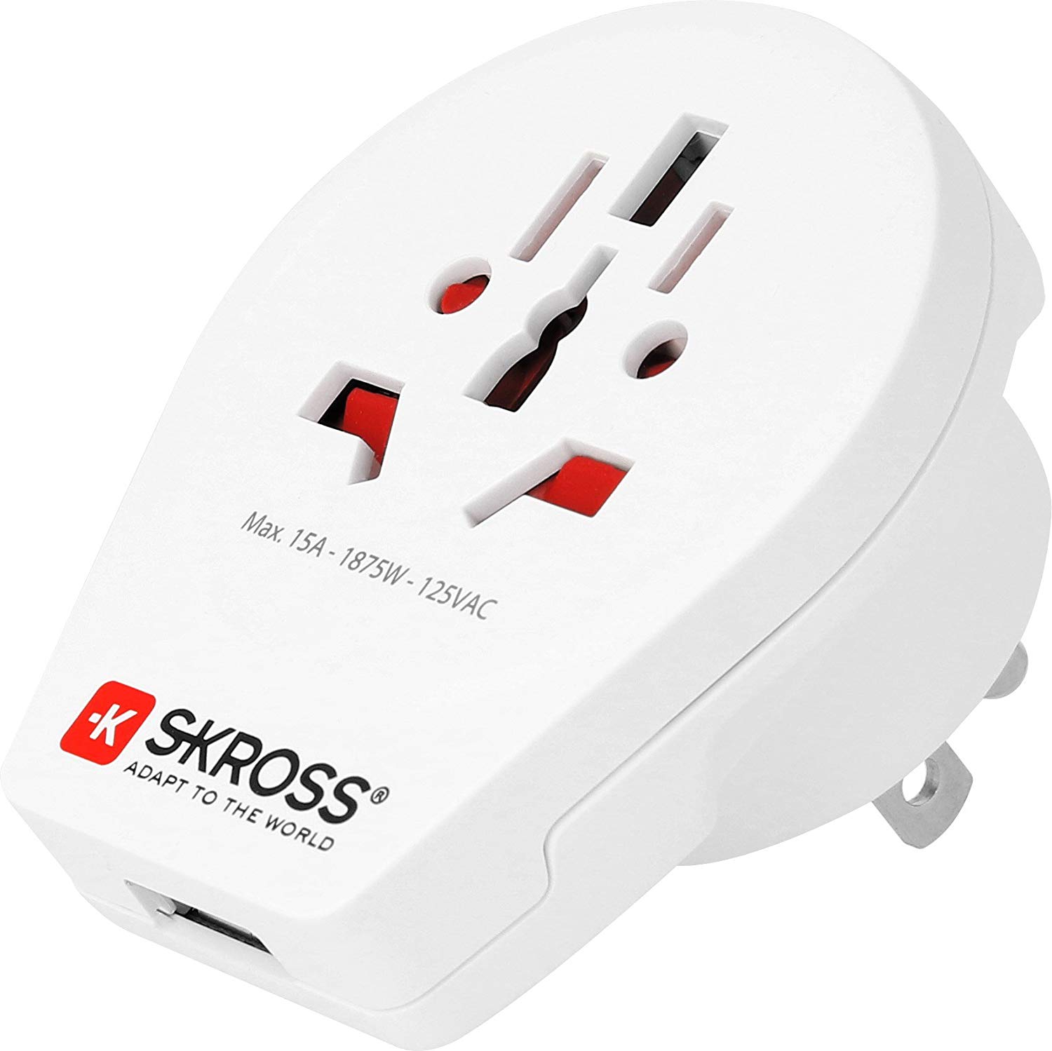 Skross World to USA USB Travel Adapter, Travel Adapter Integrated with USB & USA Plug
