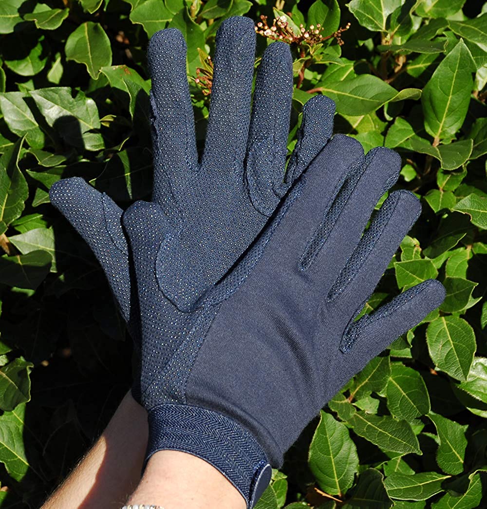 Rhinegold Cotton Pimple Grip Horse Riding Gloves, Navy, Extra Small