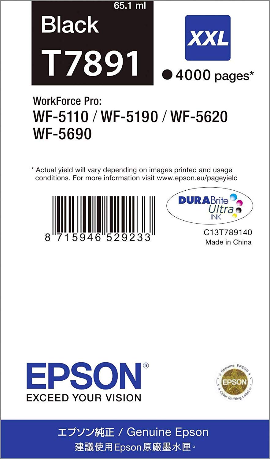 Epson T7891 Black Genuine, XXL High Yield Ink Cartridge DuraBrite Ultra, Super high