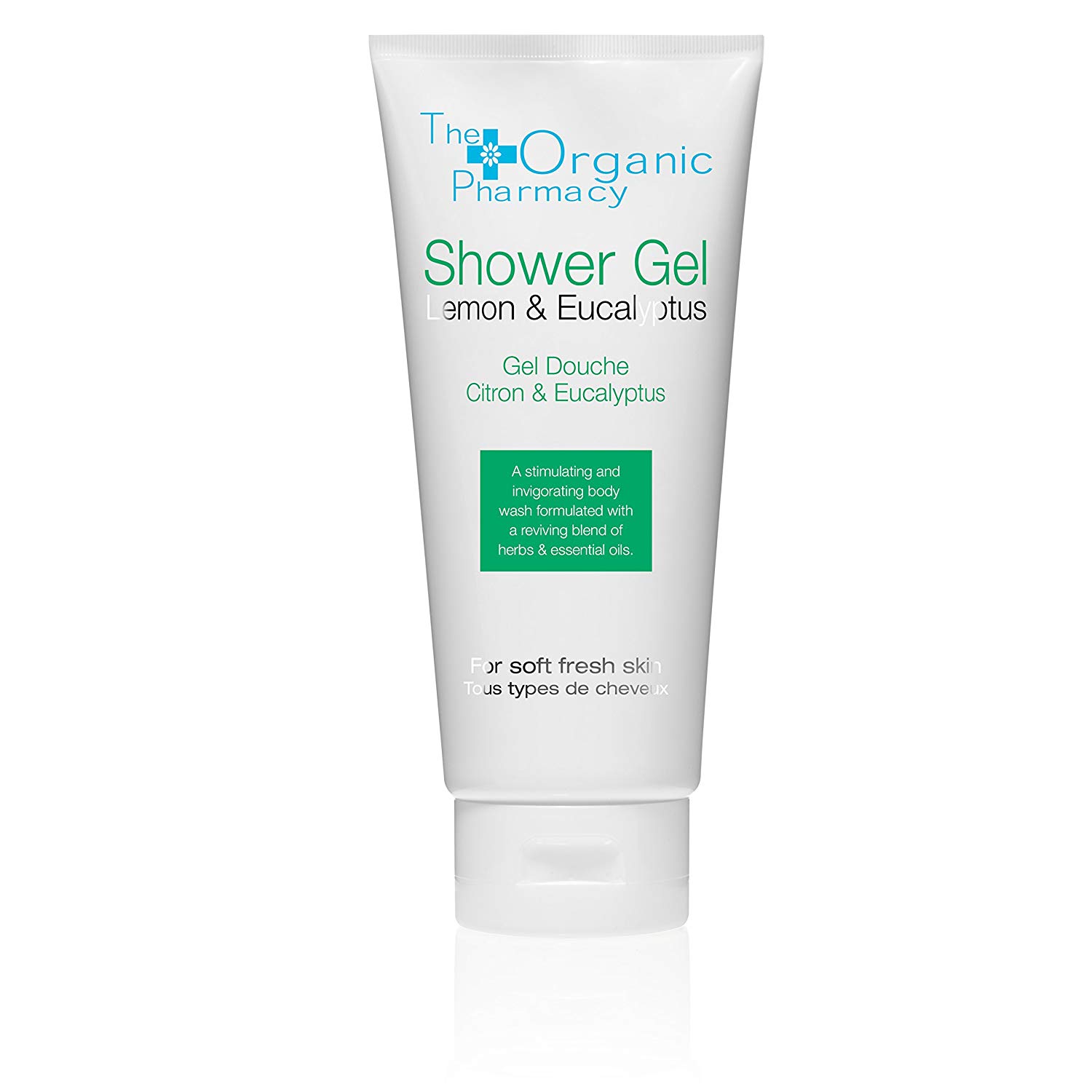 The Organic Pharmacy Lemon & Eucalyptus Shower Gel, 200ml, Condition and Cleanse, Reviving, Sulphate-Free, With Lemon