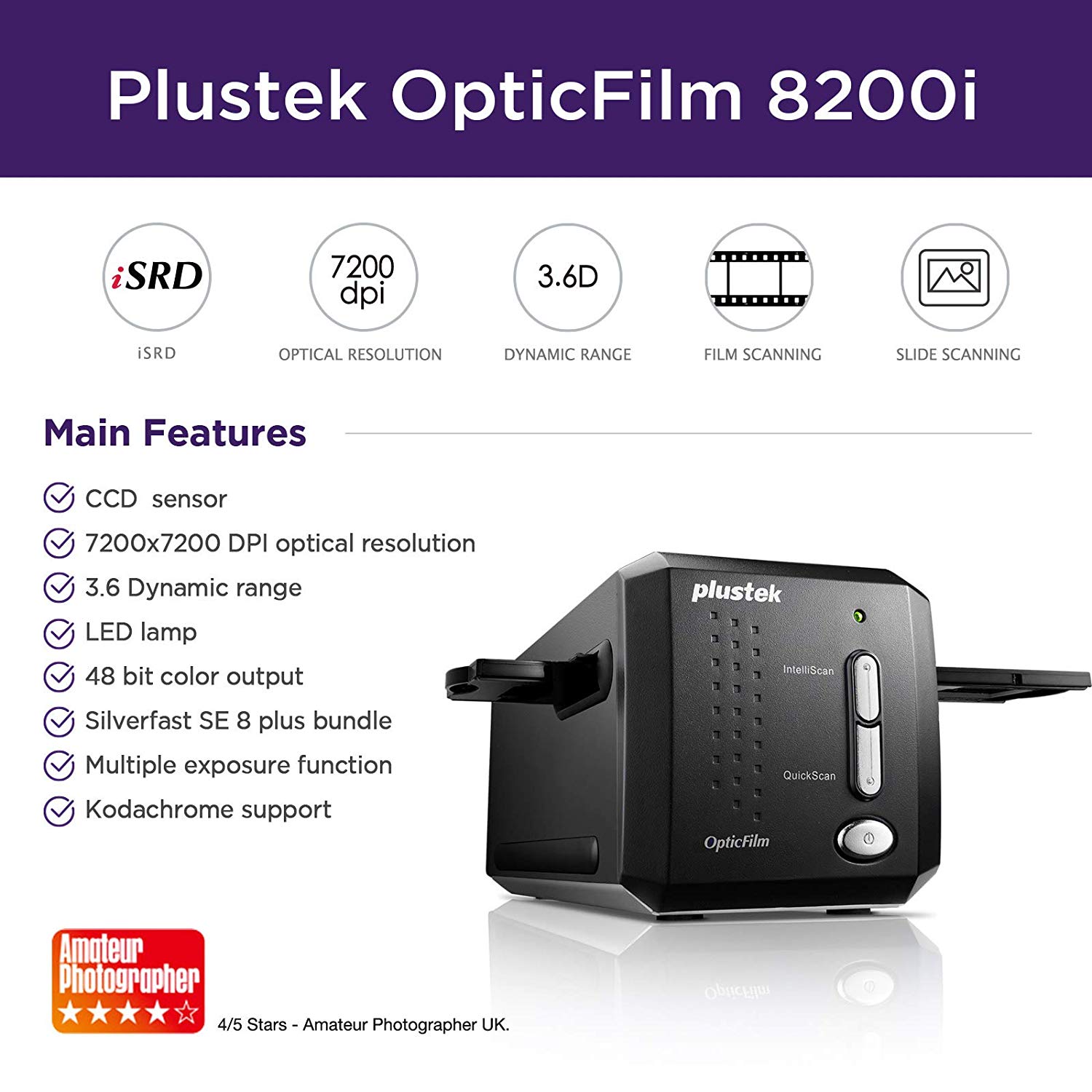 Plustek 8200I SE OpticFilm 8200iSE Film Scanner - Black - Image 2