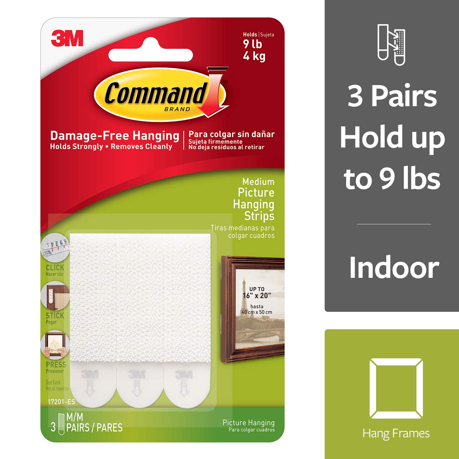 Command Picture Hanging Strips, 9 Packs of 3 works of Medium (54 Strips), White, Damage Free Hanging, for Pictures Frames