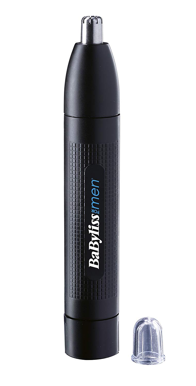 BaByliss Nose and Ear Trimmer, Precision 2 Blade System, Battery Operated, Stainless Steel, Easy-clean Removable Attachments