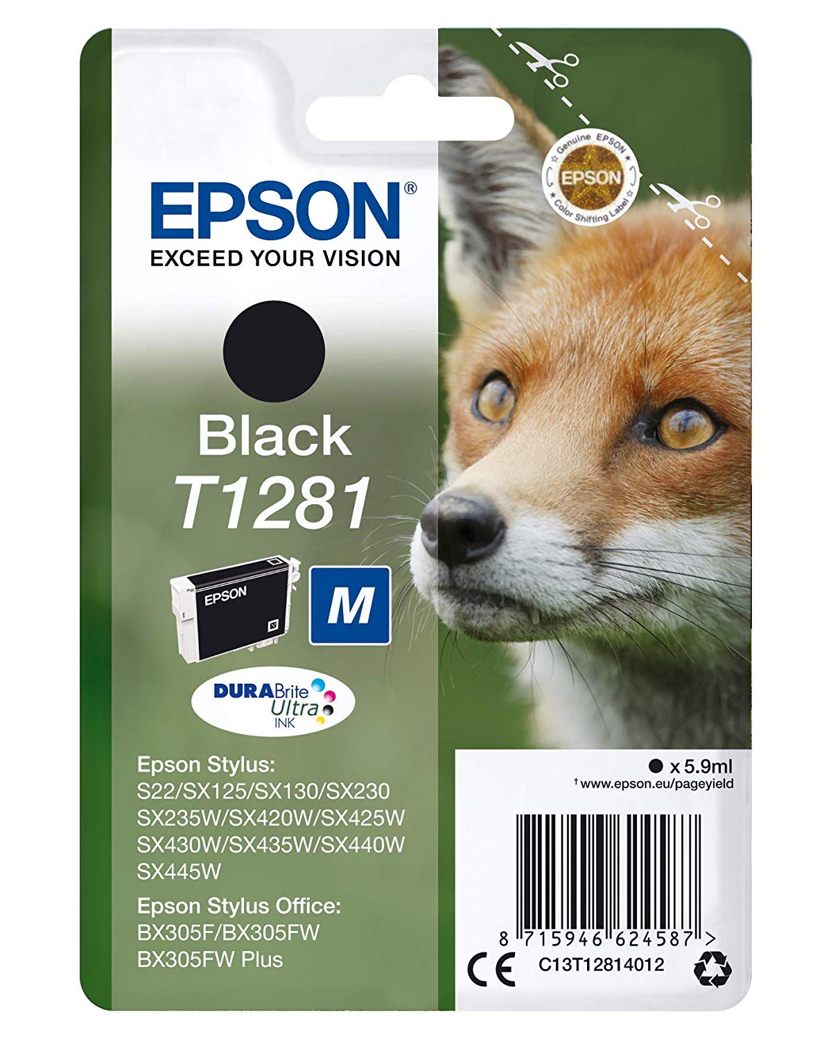 Epson T1281 Black Fox Genuine, DURABrite Ultra Ink Cartridge, Standard