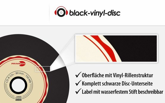 PRIMEON CD-R 80Min/700MB/52x Cakebox (50 Disc), black-vinyl-disc Surface - Image 3