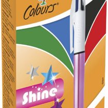 BIC 4 Colours Shine Ballpoint Pens - Box of 12 - Metallic Pink Body with 4 Ink Colours (Blue, Black, Red, Green)