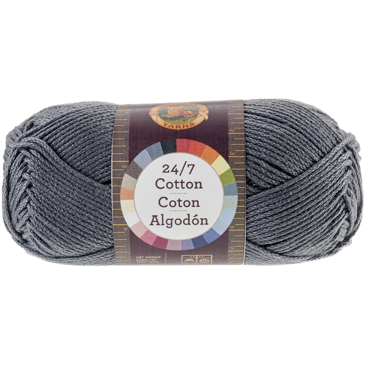 Lion Brand Yarn Company Cotton Yarn, 100 Percent Cotton, Charcoal,15.24x6.35x6.35 cm, 1 Pack