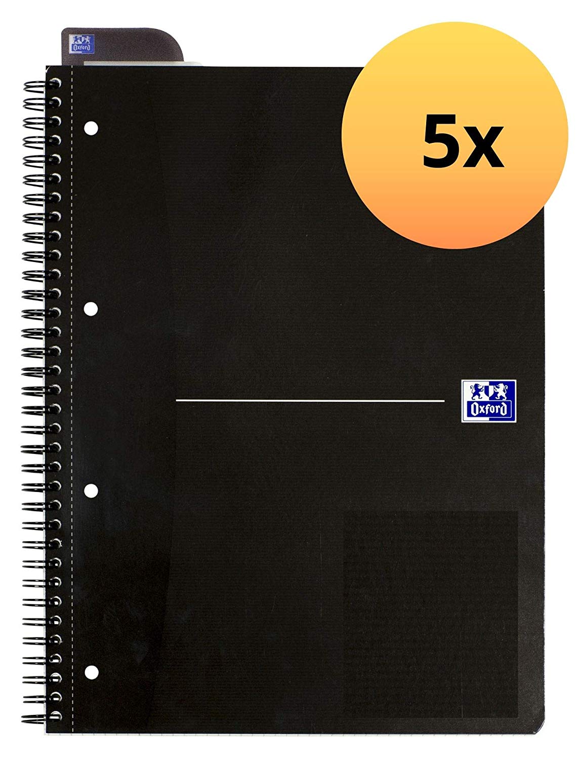 Oxford College Notepad A4 Lined with Margin 140 Pages Smart Black/Black Pack of 5, A4+, liniert 8 mm