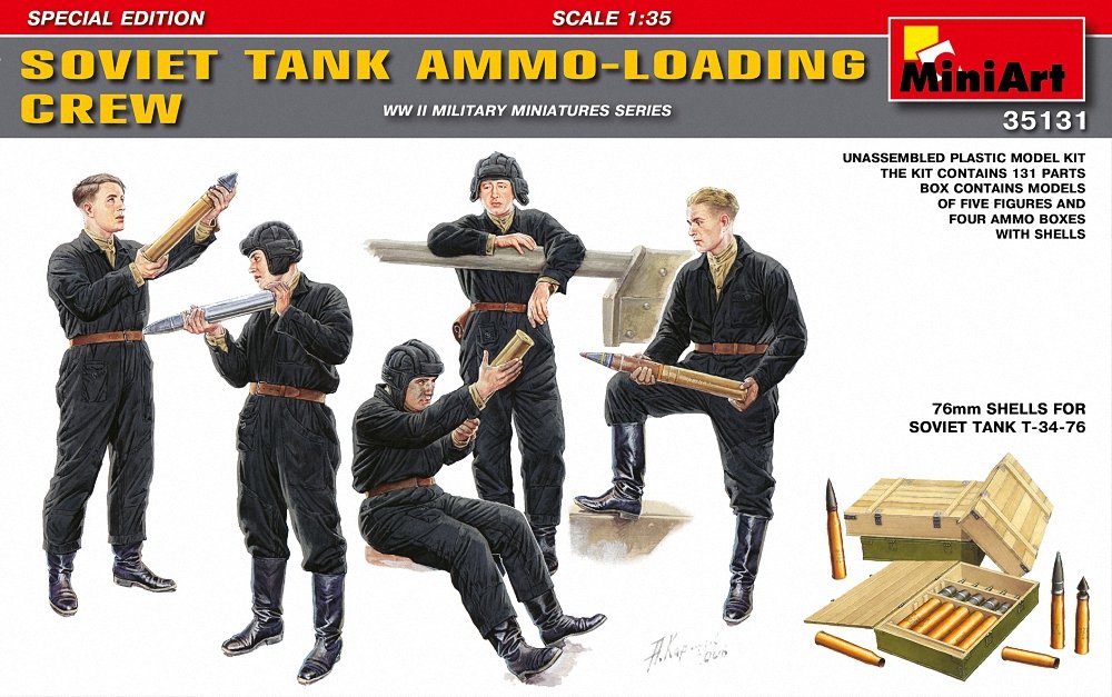 Miniart 1:35 Scale Soviet Tank Ammo-Loading Crew Set (Spec Edit) Plastic Model Kit, Green, Brown, Small