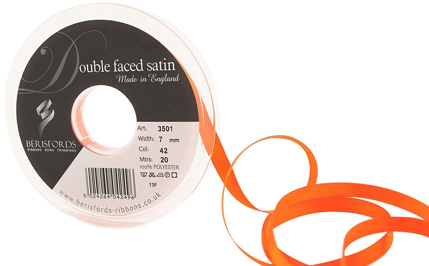 Berisfords Ribbon, Orange Delight, 20m, 7 mm