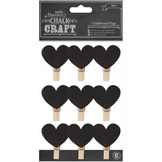 Papermania 9-Piece Chalkboard Heart Pegs, Black