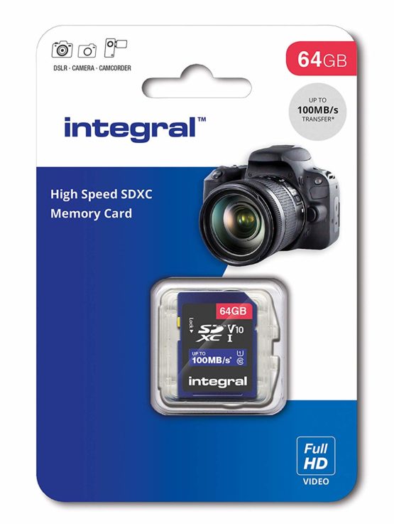 Integral INSDX64G-100V10 64GB SD Card High Speed Memory SDXC Up To 100MB/S V10 UHS U1