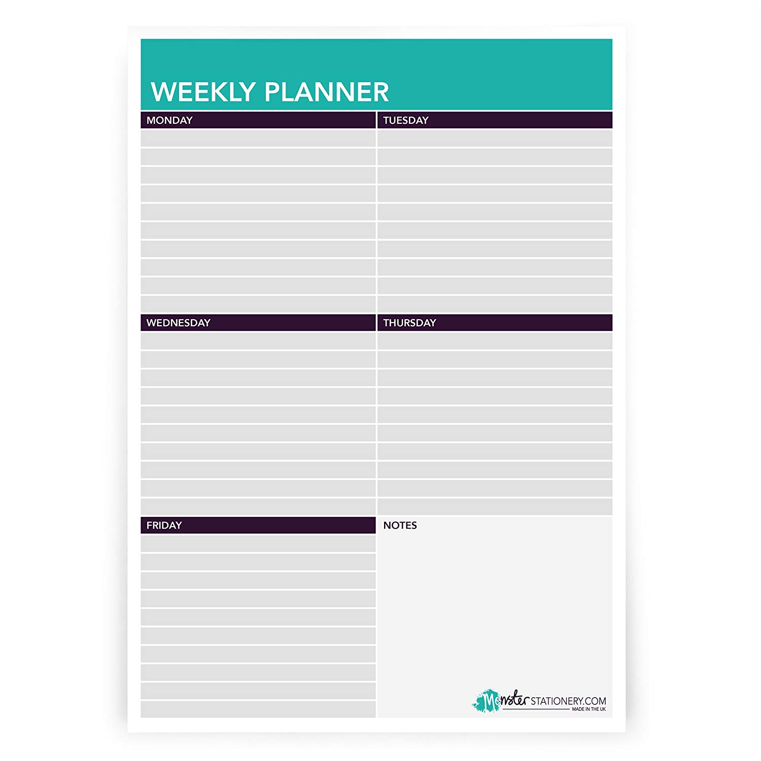 Monster Stationery - A4 Weekly Planner/Things to Do Today/Desk Schedule/to Do Pad - 60 Sheet - 80gsm - Made in UK - Image 2