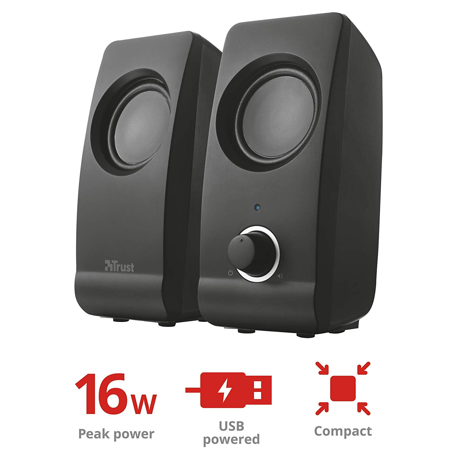 Trust Remo 2.0 PC Speakers, 16W (8W RMS), USB Powered, Jack 3.5mm, Stereo Speaker Set including Volume Control - Image 2