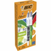 BIC 4 Colours Velours – Box of 12 Pens, blue