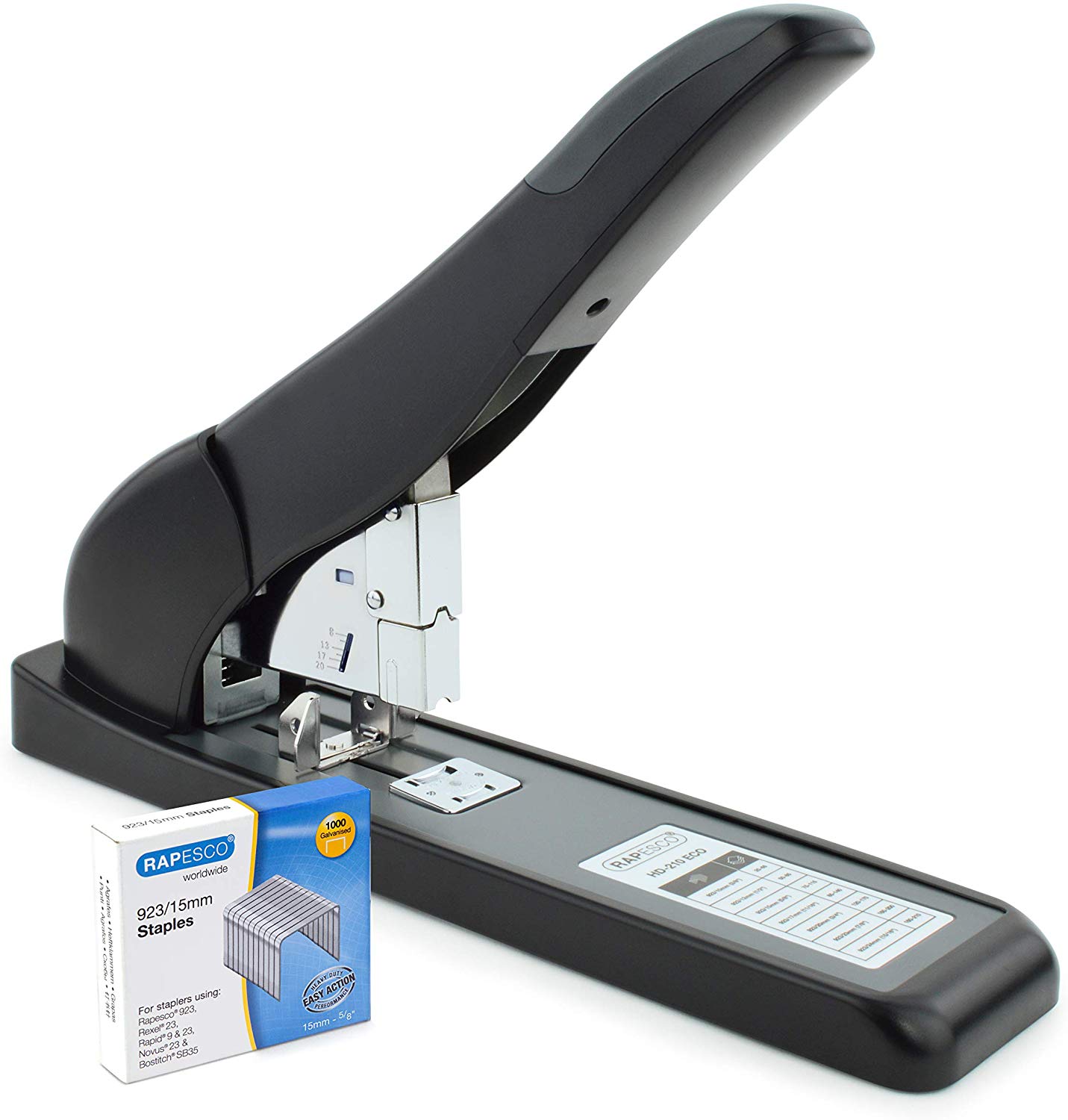 Rapesco 1551 ECO HD-210 Extra Heavy Duty Stapler with 1000 x 923/15 mm Staples, Black
