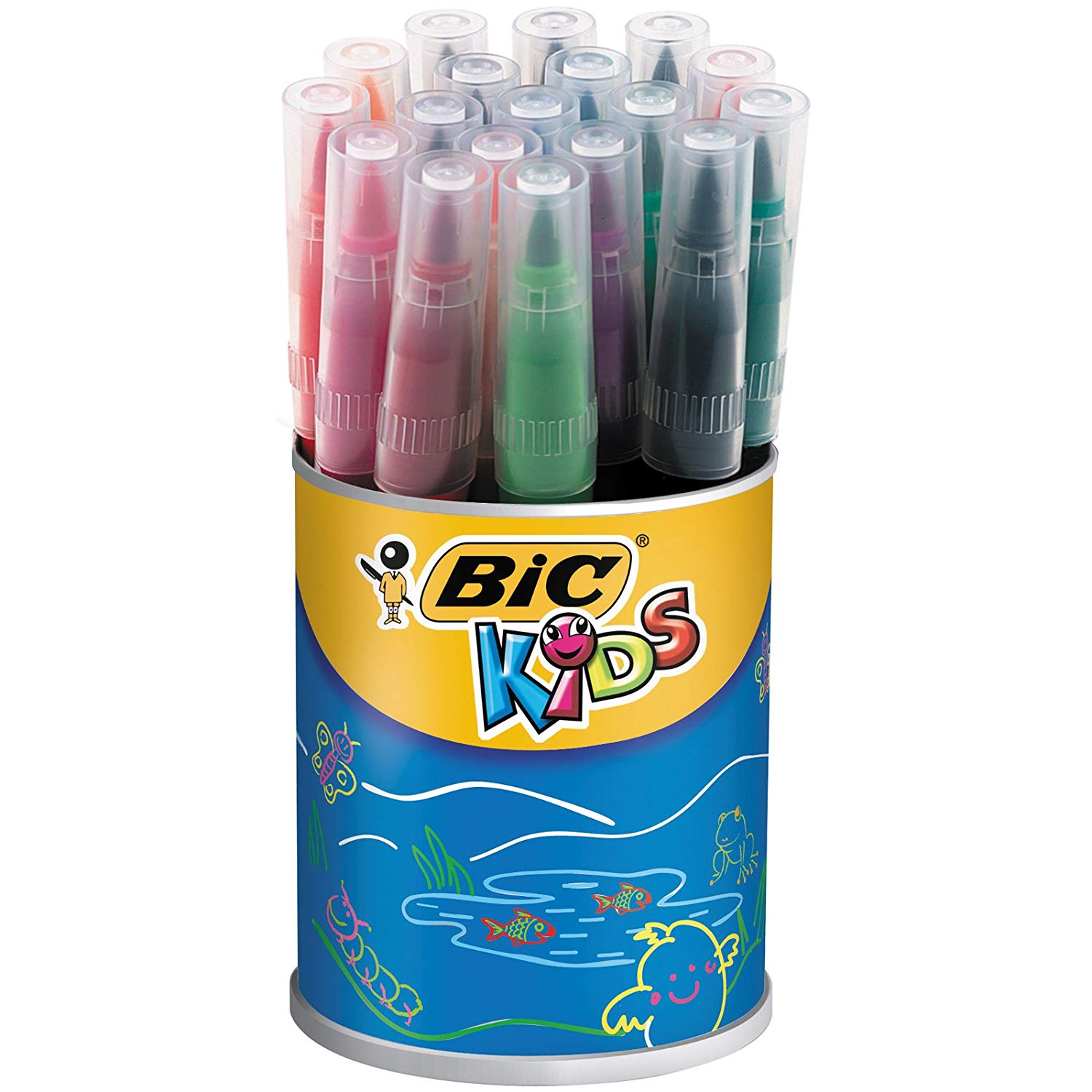 BIC KiDS Visaquarelle Brush Felt Pens (Pot x 18), Multi, 1 count (Pack of 18)