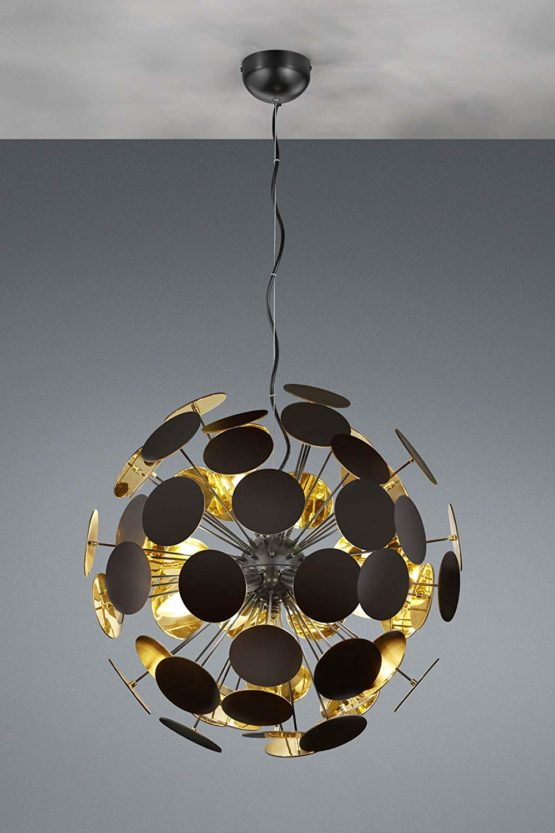 Trio Leuchten Discalgo 309900632 Pendant Light Metal / Plastic Matte Black / Gold Colour Excluding 6X E14 - Image 2