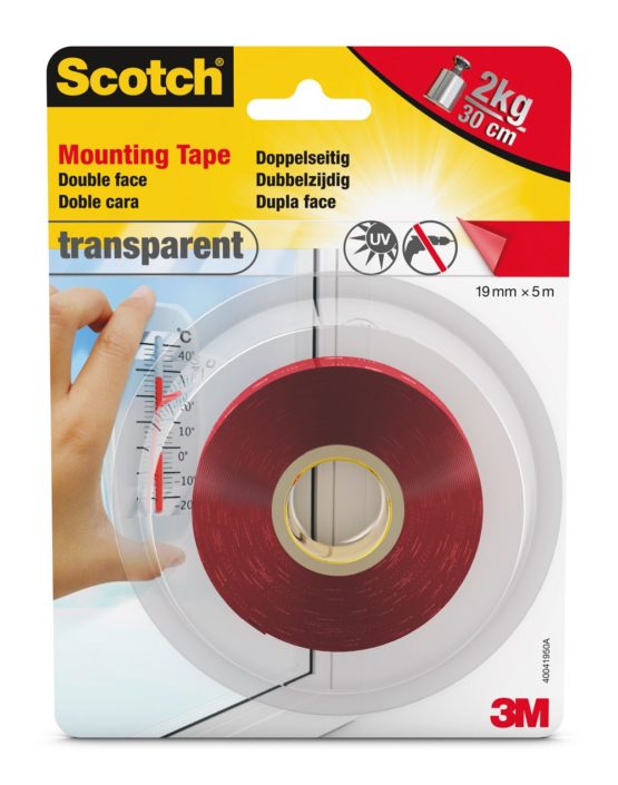 3M 40041950 Scotch-Fix Transparent Mounting Tape 4910C-1950-P, 19mm x 5m, 1 roll/Pack