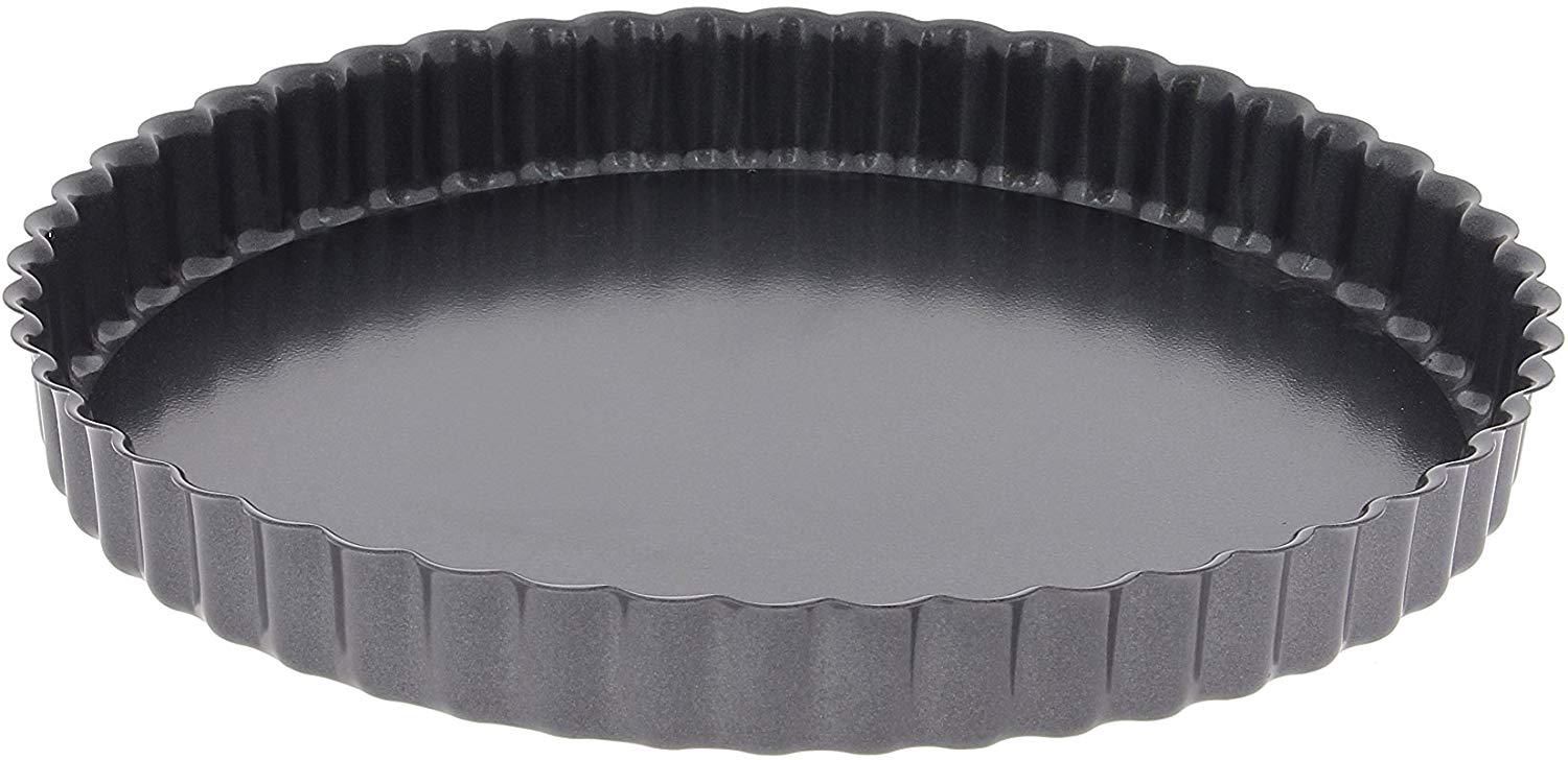 De Buyer Round Fluted Tart Mould with Straight Edge, 28 cm, Silver, 27.99 x 27.99 x 2.79 cm
