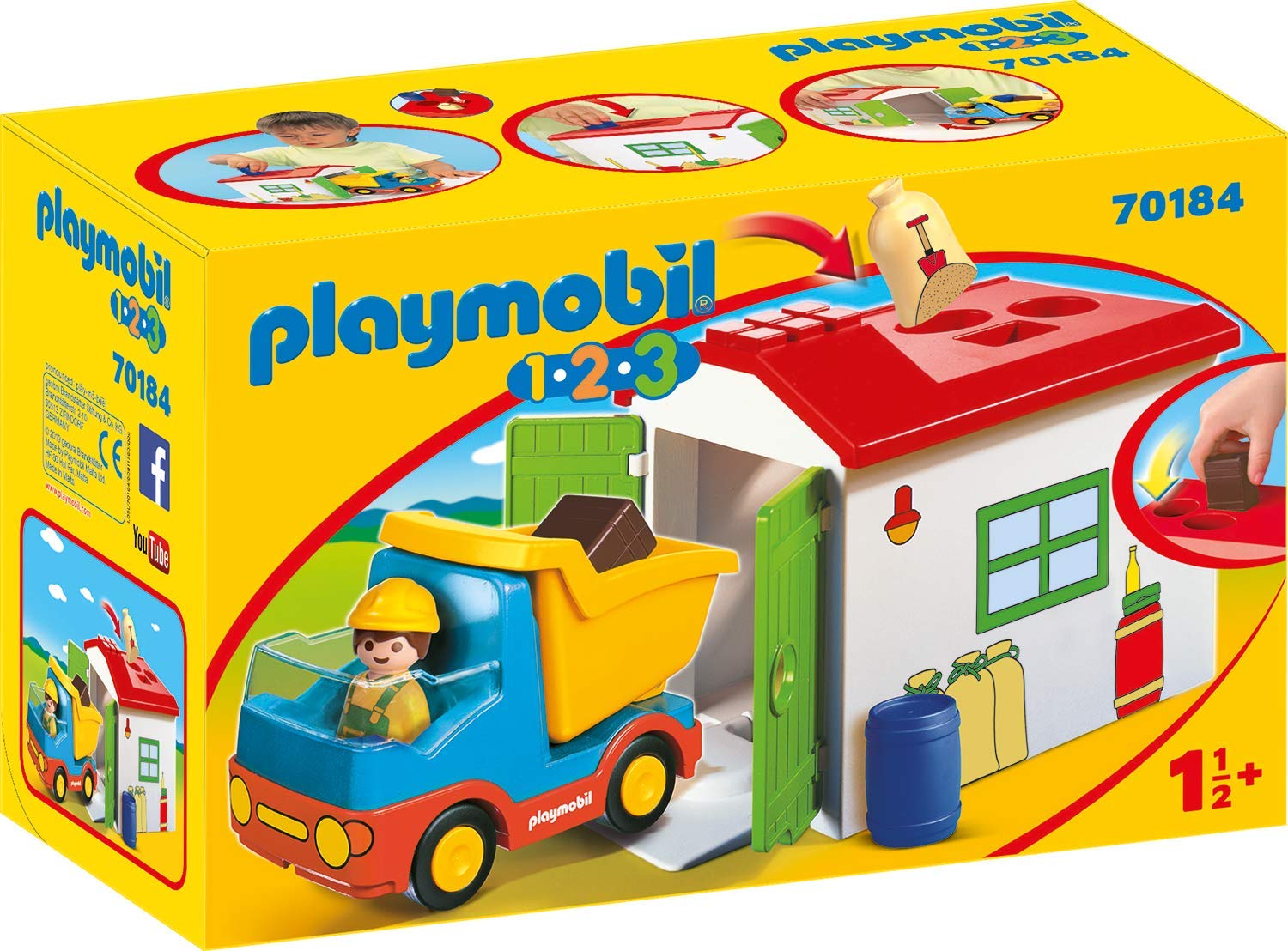PLAYMOBIL 70184 1.2.3 Truck with Fillable Sorting Garage, educational toy, fun imaginative role-play