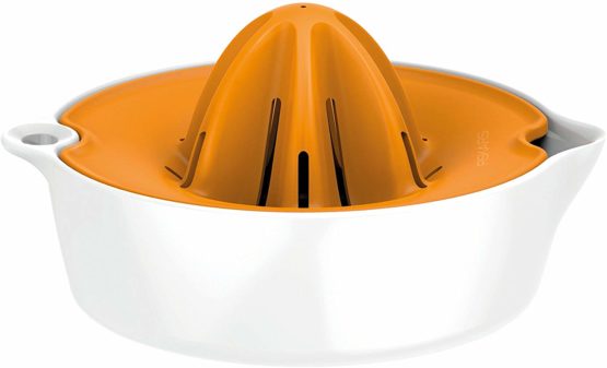 Fiskars Fruit Juicer, With Container, Diameter: 11.9 cm, Synthetic Material, Functional Form, White/Orange, 1016125