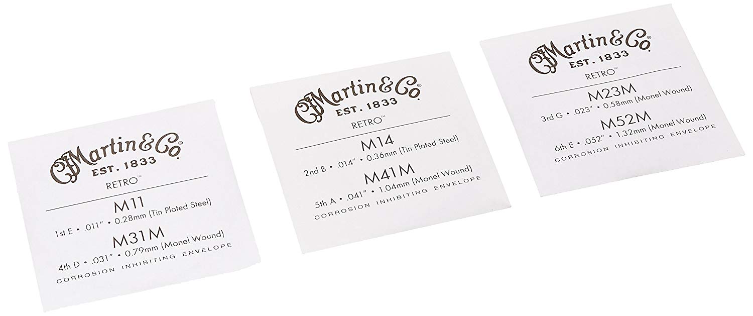 C.F Martin retro strings for acoustic guitar. MM11 Custom Light (11-52), silver, Metallic