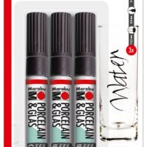Marabu 0123000000084 Porcelain & Glass Painter Set Elegant High-Gloss Water-Based Porcelain and Glass Paint Pen Dishwasher Safe After Burning 3 Black Pens Various Line Widths