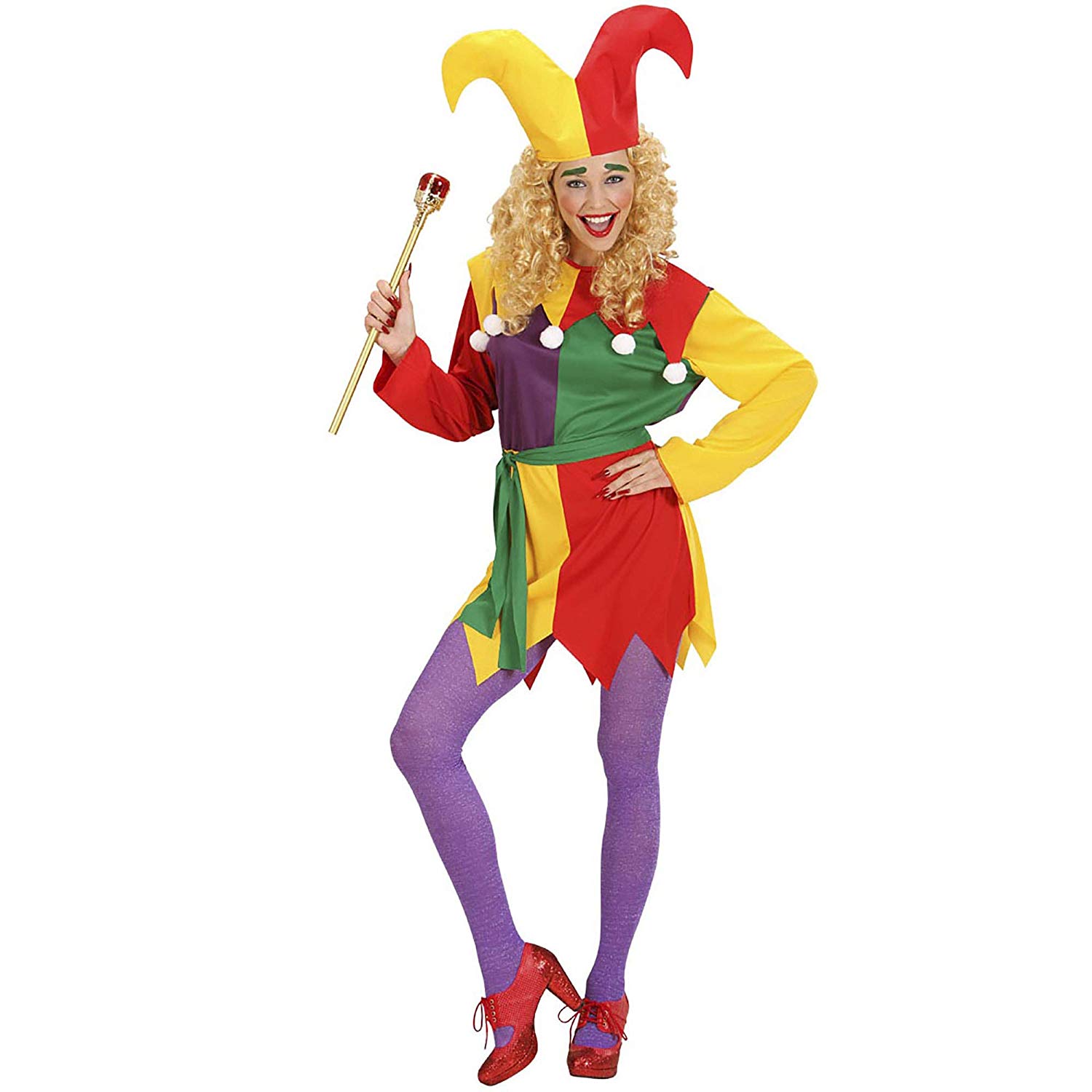 Ladies Jolly Jester Costume Small UK 8-10 for Clown Fancy Dress, Multicoloured