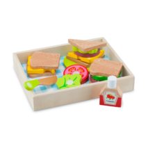 New Classic Toys 10591 Wooden Pretend Play Kids Lunch Picnic Box Cooking Simulation Educational Perception Toy for Preschool Age Toddlers Boys Girls, Multi Color