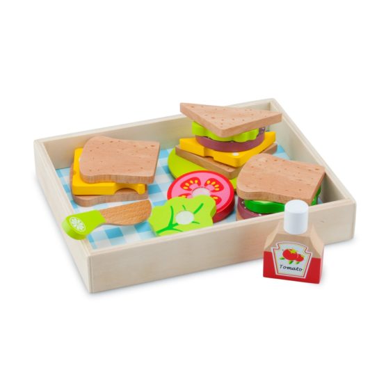 New Classic Toys 10591 Wooden Pretend Play Kids Lunch Picnic Box Cooking Simulation Educational Perception Toy for Preschool Age Toddlers Boys Girls, Multi Color
