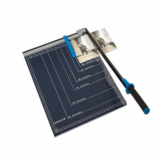Genie GM Paper Lever Cutter (Suitable for Formats up to DIN, for Materials Such as Paper, Photos, Craft Cardboard etc, High-Quality Metal Worktop) Black/Blue for formats up to A3 - Image 2