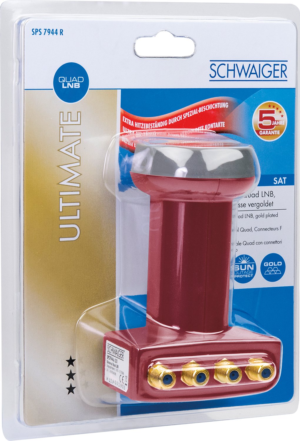 Schwaiger extremely heat resistant SUN Protect Quad LNB Brick Red