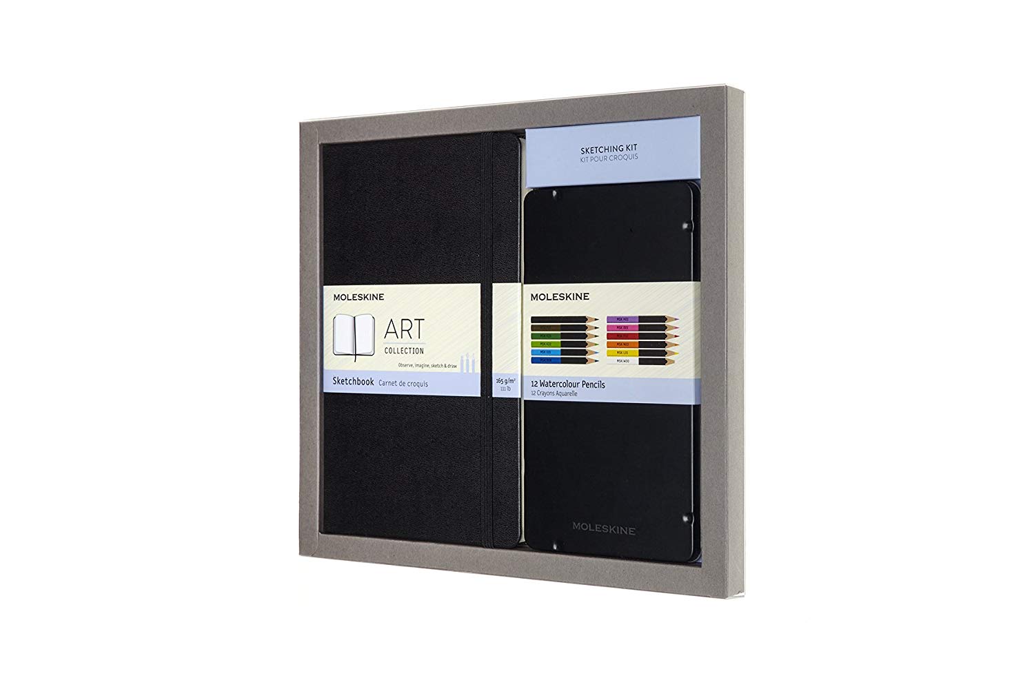 Moleskine Art Drawing Kit, Sketch Album With Blank Pages, Large, 13 x 21 cm, and 12 WaterColourPencils Set