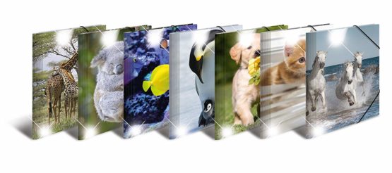 HERMA Elastic Folder Animals, Assorted Colourful Designs, A4, Glossy Plastic, with Inner Print, Pack of 10